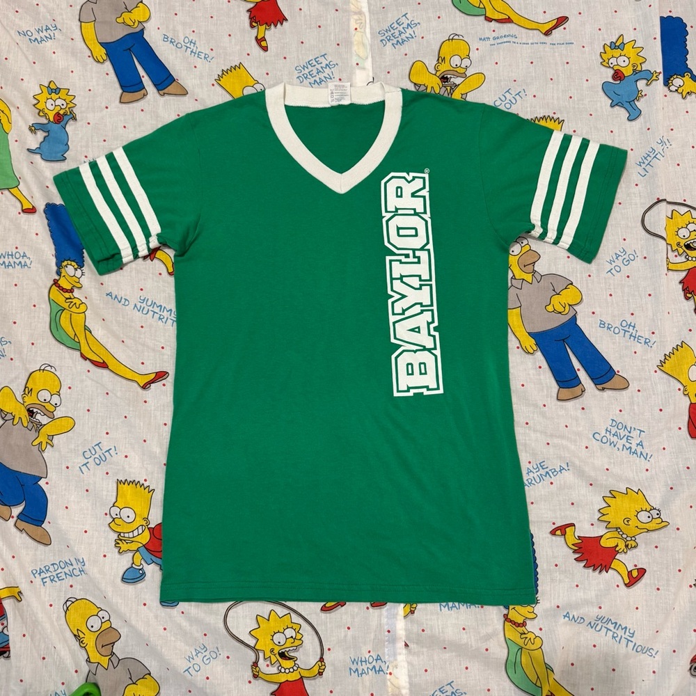 Vintage 90s Texas Baylor University Shirt Green White Stripes Size Small Retro